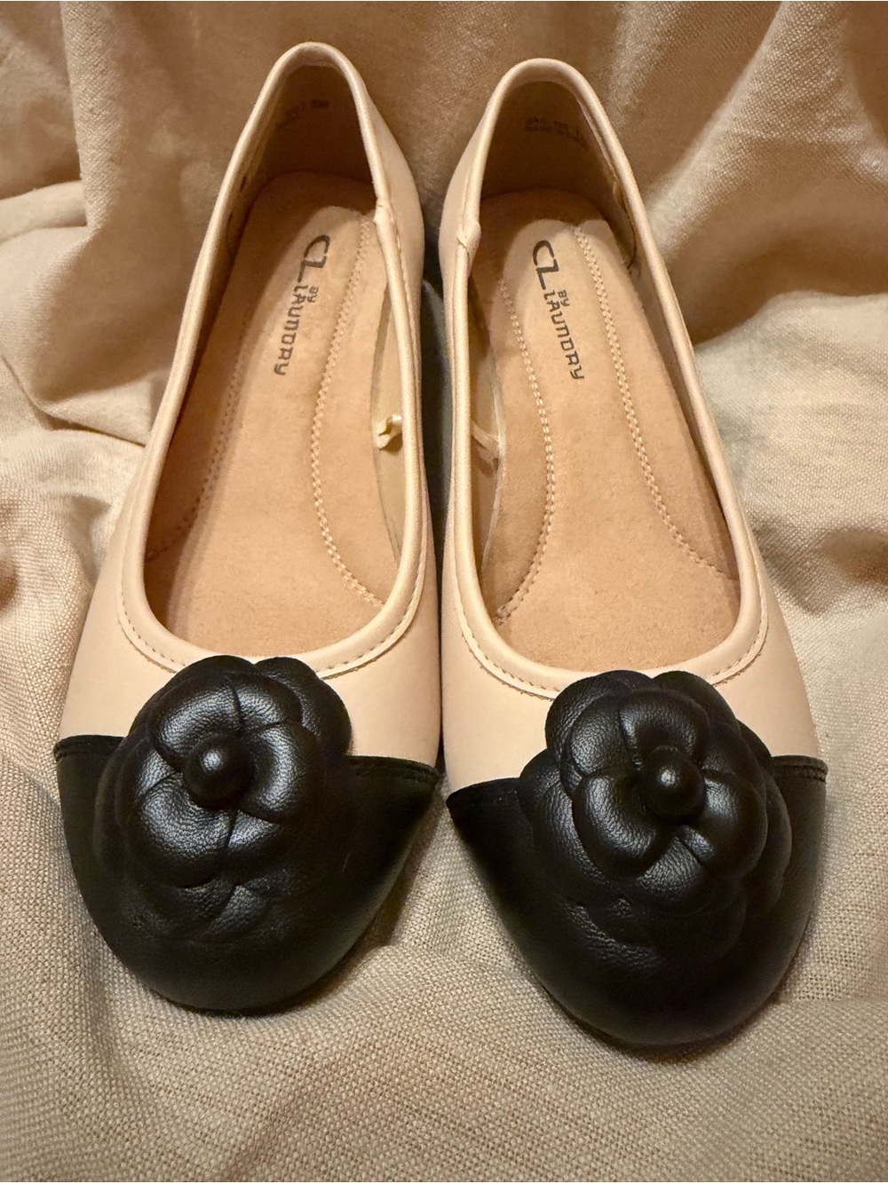 CL by Laundry Cream Ballet Flats with Black Floral Toe